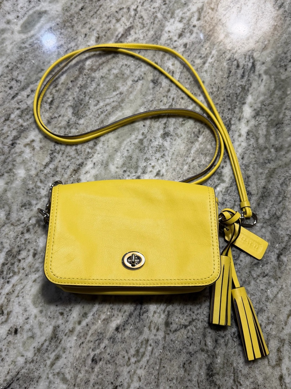 Coach Penny Turn Lock Crossbody Bag Yellow Tassel Leather